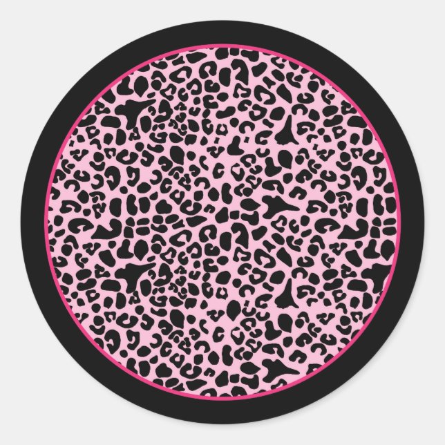 Trendy Hot Pink and Black Modern Leopard Print Classic Round Sticker (Front)