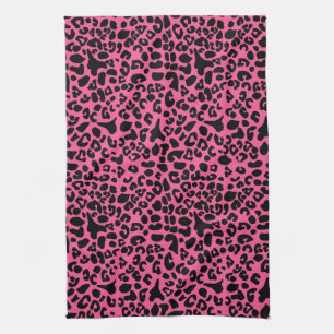 Trendy Hot Pink and Black Modern Leopard Print Kitchen Towel