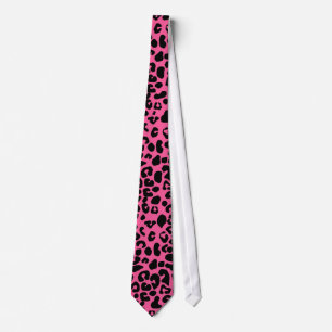 Trendy Hot Pink and Black Modern Leopard Print Tie