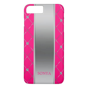 Trendy Hot Pink And Silver Geometric Shapes iPhone 8 Plus/7 Plus Case