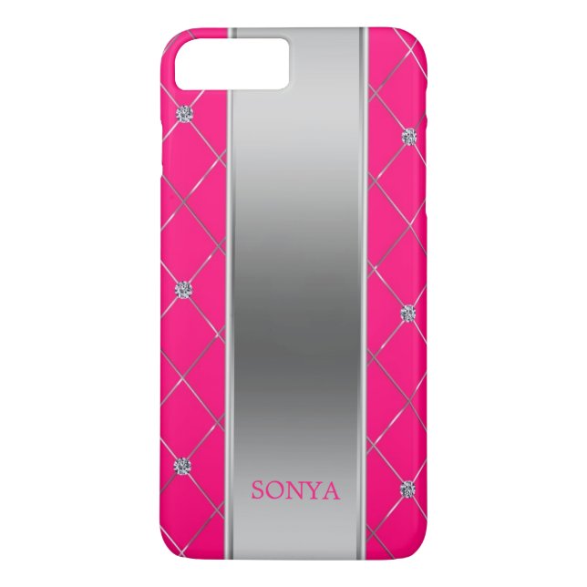 Trendy Hot Pink And Silver Geometric Shapes Case-Mate iPhone Case (Back)