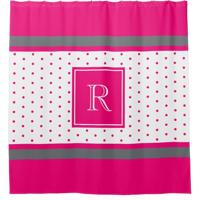 Trendy Hot Pink and Silver Striped Monogrammed (Front)