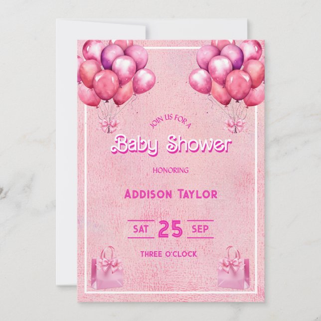Trendy Hot Pink Barbiedoll Baby Shower Invitation (Front)