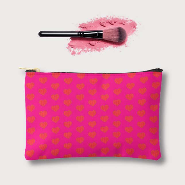 Trendy Hot Pink & Beautiful Heart Pattern Accessory Pouch (Creator Uploaded)