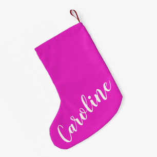 Trendy Hot Pink Calligraphy Personalized Name Small Christmas Stocking