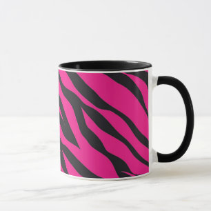Trendy Hot Pink Fuchsia Black Zebra Stripes Print Mug