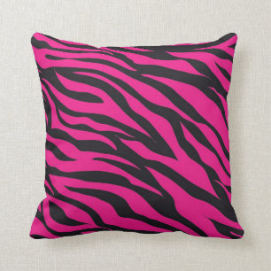 Trendy Hot Pink Fuchsia Black Zebra Stripes Print Throw Pillow