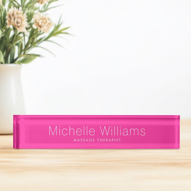 Trendy hot pink modern minimal nameplate (Trendy hot pink modern minimal desk name plate)