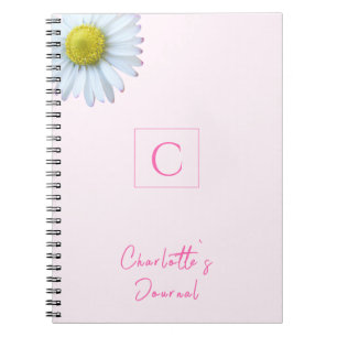 Trendy hot pink monogram blush pink floral  notebook