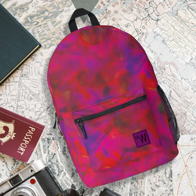 Trendy Hot Pink Red Violet Tie Dye Hippie Pattern Printed Backpack (Trendy hot pink red violet tie dye hippie pattern backpacks for teen girl, back to school backpacks)
