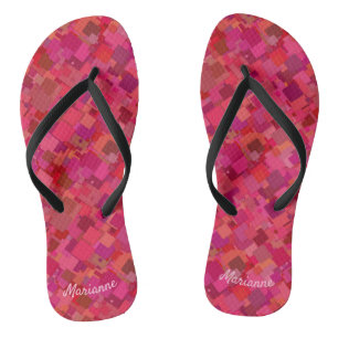 Trendy Hot Pink Retro Pattern Flip Flops