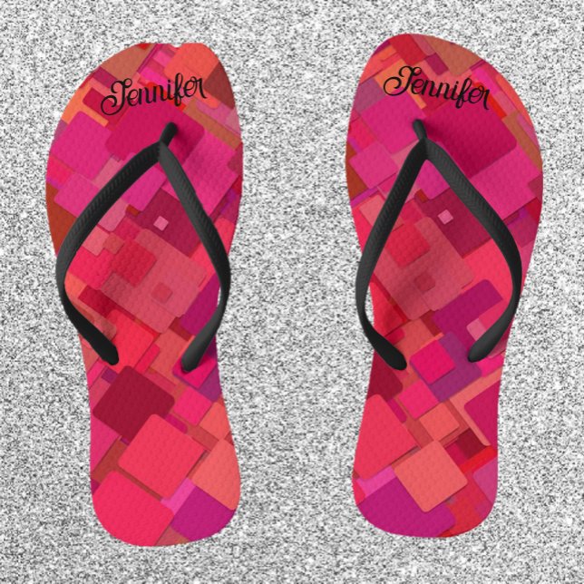 Trendy Hot Pink Retro Pattern Flip Flops (Creator Uploaded)