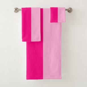 Trendy Hot Pink Vertical Stripe Colorblock Bath Towel Set