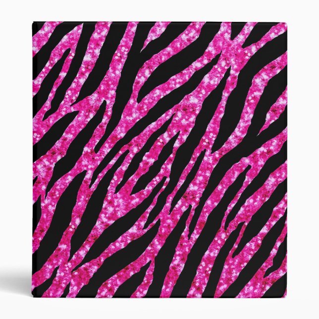 Trendy Hot Pink Zebra Print Glitz Glitter Sparkles Binder (Front)