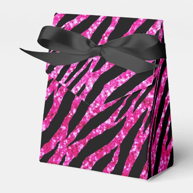 Trendy Hot Pink Zebra Print Glitz Glitter Sparkles Favor Box (Front Side)