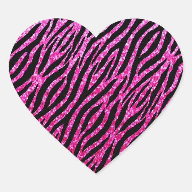 Trendy Hot Pink Zebra Print Glitz Glitter Sparkles Heart Sticker (Front)