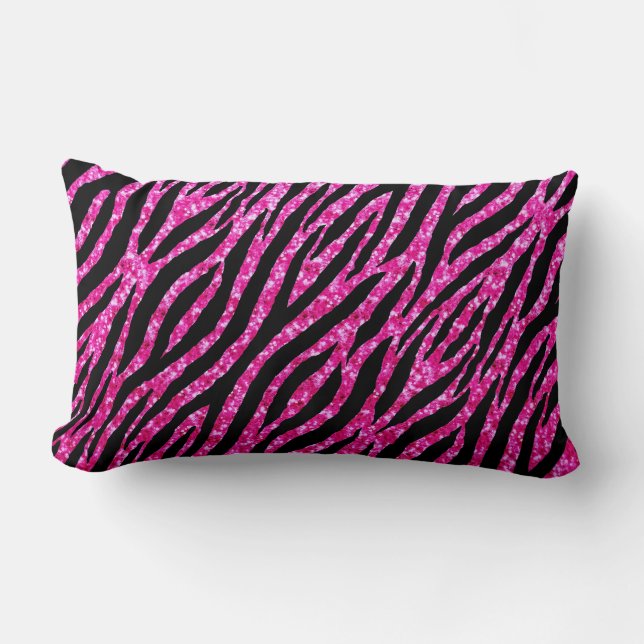 Trendy Hot Pink Zebra Print Glitz Glitter Sparkles Lumbar Pillow (Front)