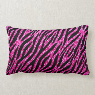 Trendy Hot Pink Zebra Print Glitz Glitter Sparkles Lumbar Pillow