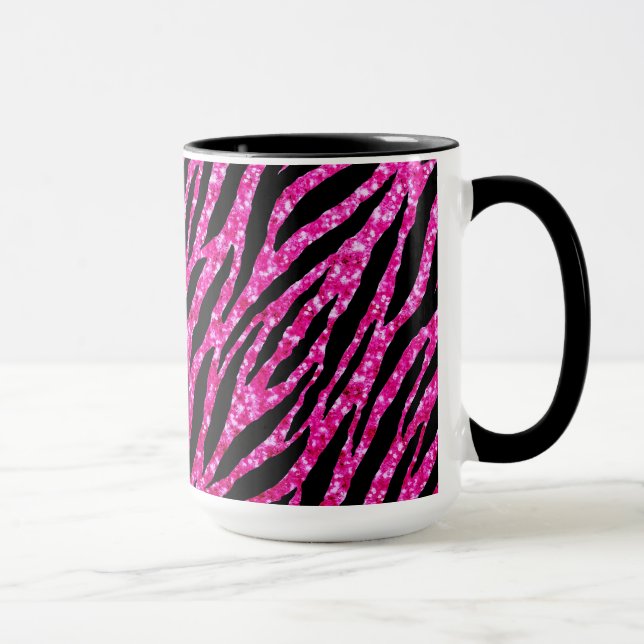 Trendy Hot Pink Zebra Print Glitz Glitter Sparkles Mug (Right)