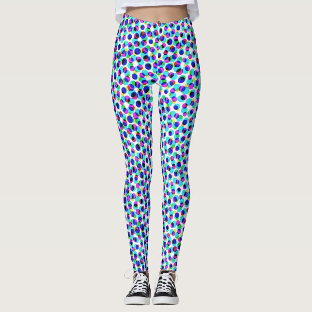 Trendy Hypnotic Blue Pink Colour Halftone Pixelate Leggings (Front)