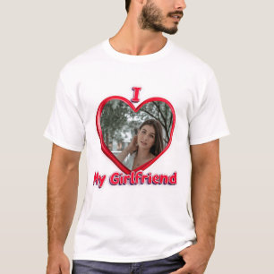 Trendy I Love My Girlfriend Red Heart Custom Photo T-Shirt