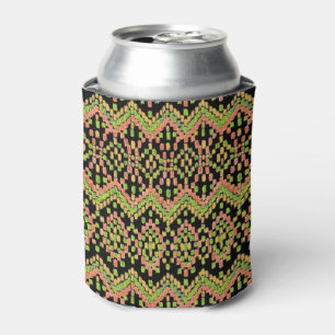 Trendy Ikat Colourful Ethnic Pattern on Black Can Cooler