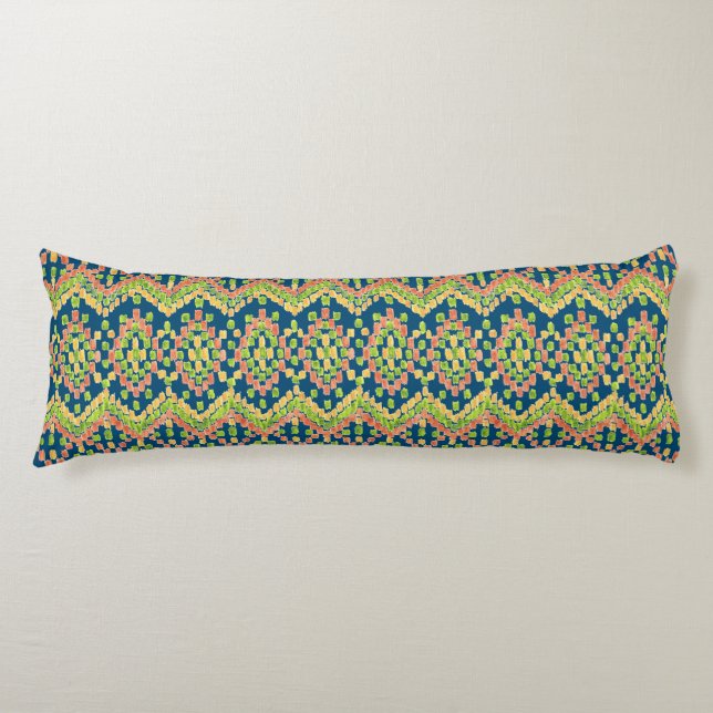 Trendy Ikat Colourful Ethnic Pattern on Blue Body Pillow (Front)