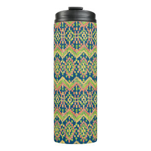 Trendy Ikat Colourful Ethnic Pattern on Blue Thermal Tumbler