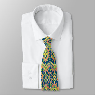 Trendy Ikat Colourful Ethnic Pattern on Blue Tie
