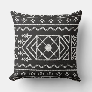 Trendy Ikat pattern Black Geometric Tribal  Throw Pillow