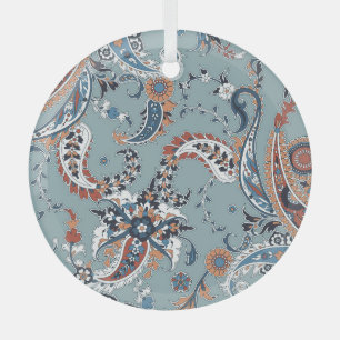 Trendy Indian paisley: seamless background. Glass Ornament