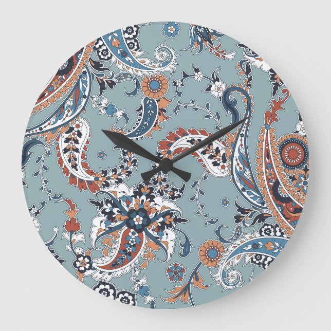 Trendy Indian paisley: seamless background. Large Clock (Front)
