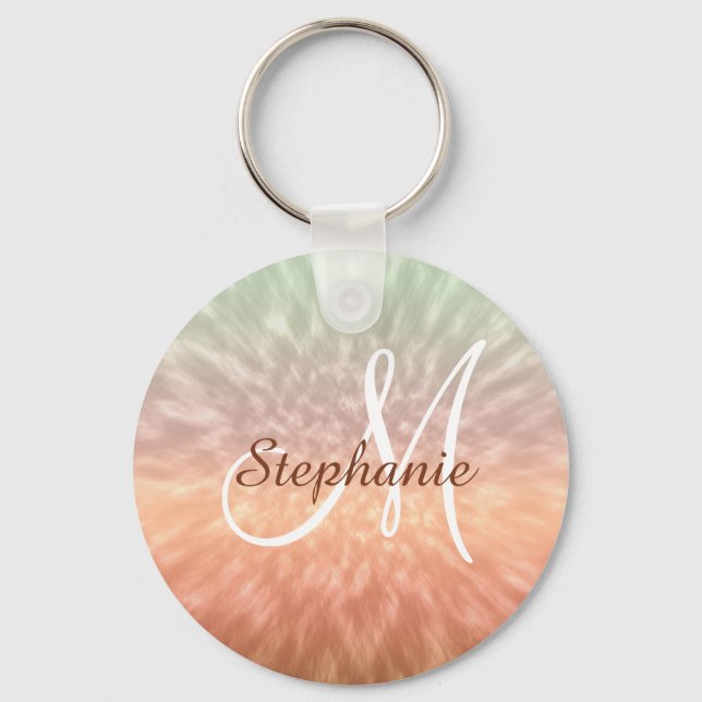 Trendy Indian summer tie dye pattern monogram Keychain (Front)