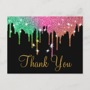 Trendy Inexpensiv Gold Glitter Black Thank You Postcard
