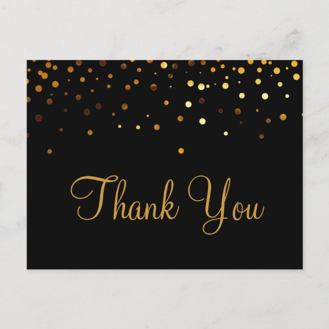 Trendy Inexpensiv Gold Glitter Black Thank You Postcard (Front)