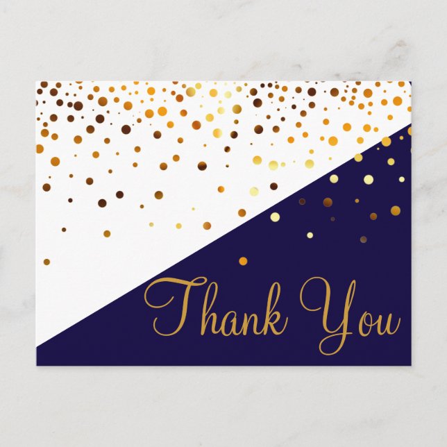 Trendy Inexpensive Gold Glitter Blue Thank You Postcard (Front)