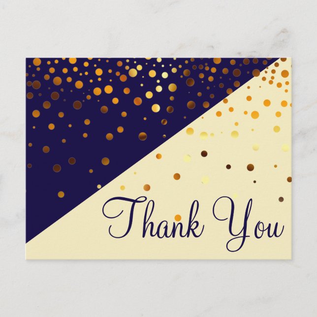 Trendy Inexpensive Gold Glitter Blue Thank You Postcard (Front)