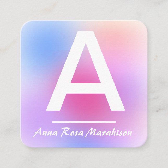 *~* Trendy INITIAL Abstract QR LOGO PHOTO Violet Square Business Card (Front)