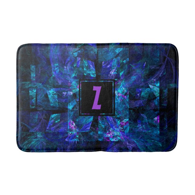 Trendy Initial Letter Monogram Shimmering Blue Bath Mat (Front)