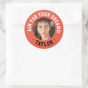 Trendy Inspirational Red And White Sport Photo  Classic Round Sticker