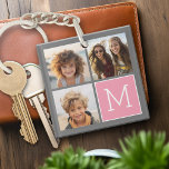 Trendy Instagram Photo Collage Custom Monogram Keychain<br><div class="desc">Modern Pastel Pink and Grey - Use 3 square photos to create a unique and personal gift. Or you can keep the hipster puppy and make a trendy keepsake. If you need to adjust the pictures,  click on the customize tool to make changes.</div>