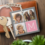 Trendy Instagram Photo Collage Custom Monogram Keychain<br><div class="desc">Modern Pastel Pink and Grey - Use 3 square photos to create a unique and personal gift. Or you can keep the hipster puppy and make a trendy keepsake. If you need to adjust the pictures,  click on the customize tool to make changes.</div>