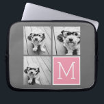Trendy Instagram Photo Collage Custom Monogram Laptop Sleeve<br><div class="desc">Modern Pastel Pink and Gray - Use 3 square photos to create a unique and personal gift. Or you can keep the hipster puppy and make a trendy keepsake. If you need to adjust the pictures,  click on the customize tool to make changes.</div>