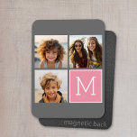 Trendy Instagram Photo Collage Custom Monogram Magnet<br><div class="desc">Modern Pastel Pink and Grey - Use 3 square photos to create a unique and personal gift. Or you can keep the hipster puppy and make a trendy keepsake. If you need to adjust the pictures,  click on the customize tool to make changes.</div>