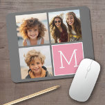 Trendy Instagram Photo Collage Custom Monogram Mouse Pad<br><div class="desc">Modern Pastel Pink and Grey - Use 3 square photos to create a unique and personal gift. Or you can keep the hipster puppy and make a trendy keepsake. If you need to adjust the pictures,  click on the customize tool to make changes.</div>