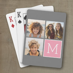 Trendy Instagram Photo Collage Custom Monogram Playing Cards
