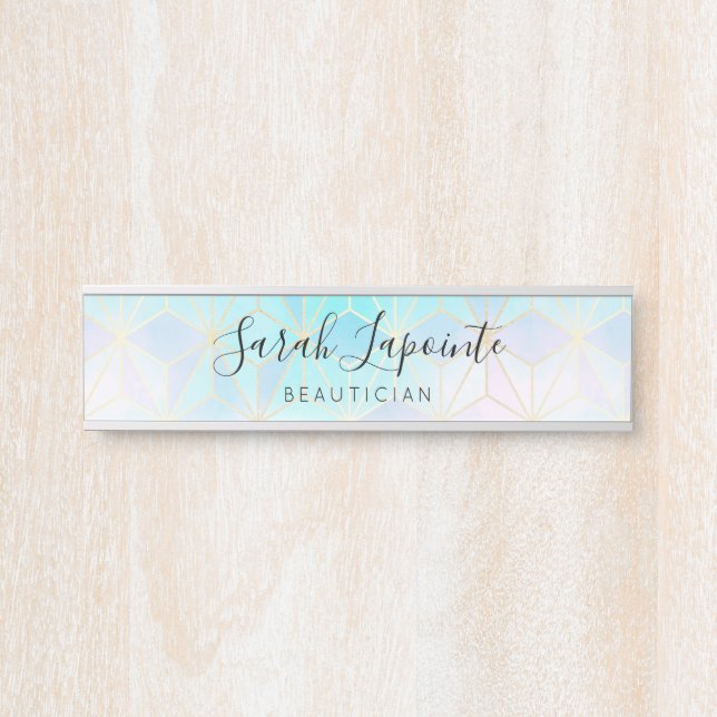 Trendy Iridescent & Pastel Geometric Pattern Door Sign (Front)
