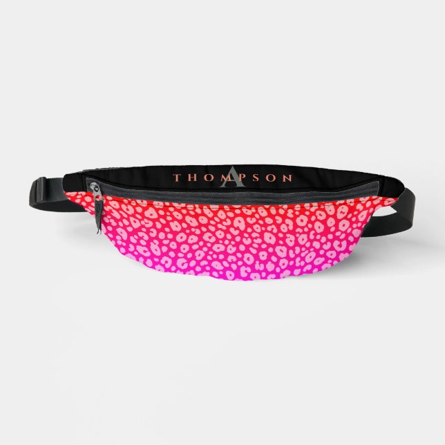 Trendy Jaguar Pink Gradient Monogram Name Fanny Pack (Front)