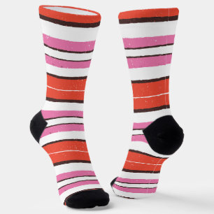 Trendy joyful colours striped pattern l Red l Pink Socks