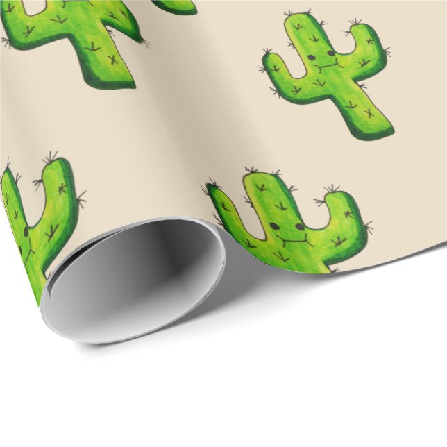 Trendy Kawaii Watercolor Cactus Wrapping Paper (Roll Corner)